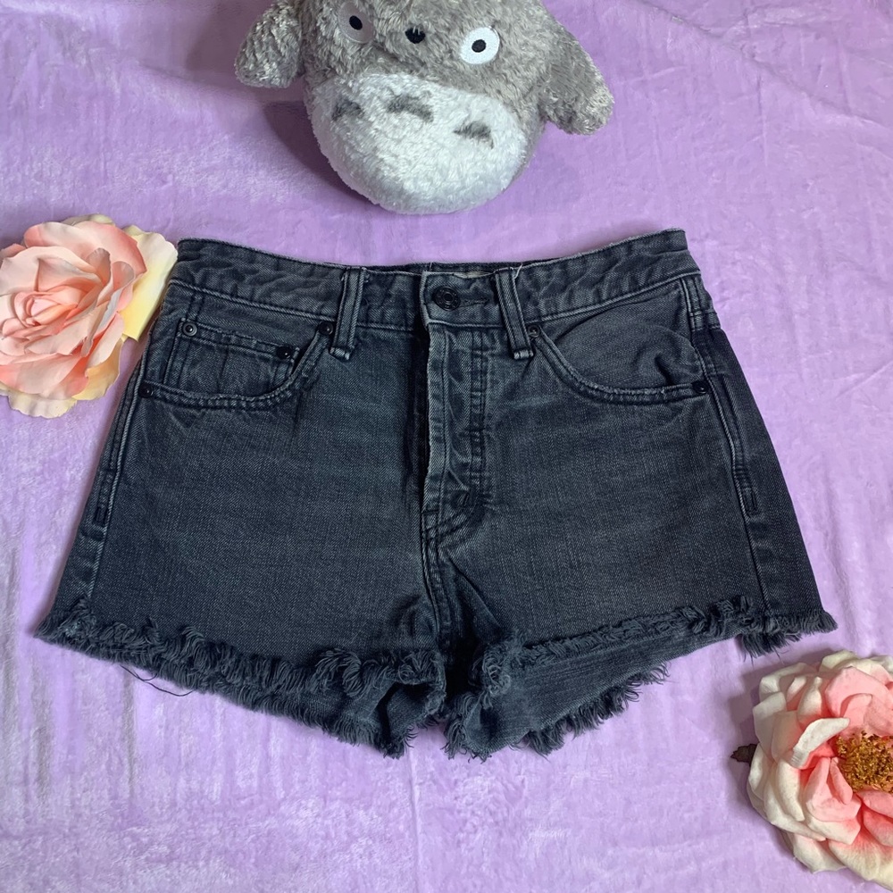 Free People Black Distressed Denim Shorts